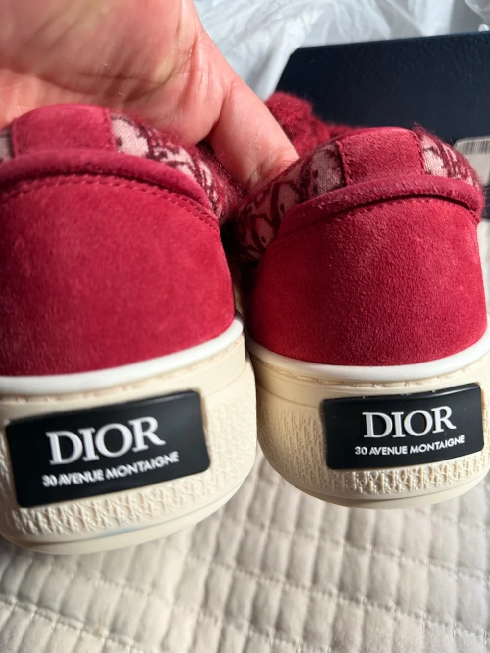 Dior B33 Oblique Mohair & Suede Red Low Top Sneakers 42 1/2 USA 9.5